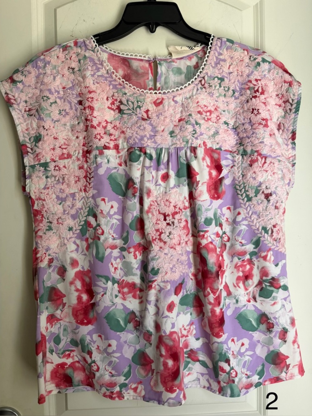 Savanna Jane Lavender and Pink Floral Lace Top L floral embroidered summer boho - Picture 2 of 10